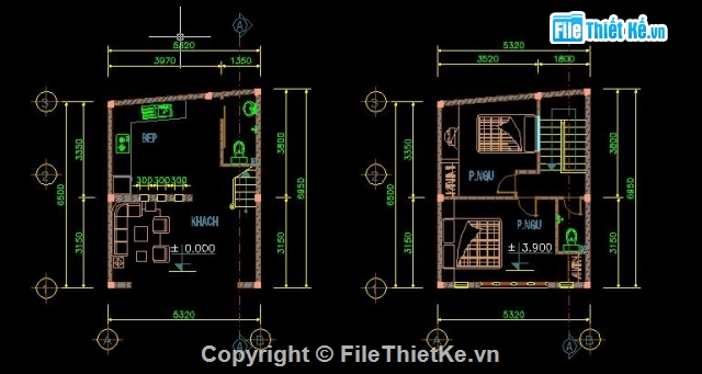 Bản vẽ,nhà 3 tầng,nhà kích thước 3 x 5m,nhà kích thước 6 x 5m,nhà